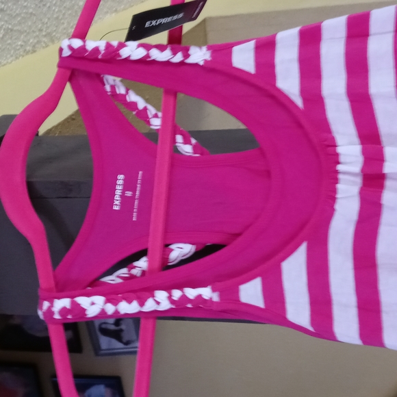Express Pink/White Striped Halter Tank Top Women's Size XS NWT - Picture 2 of 8